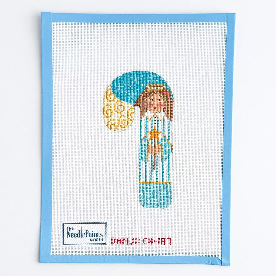 Angel Candy Cane Blue & Gold