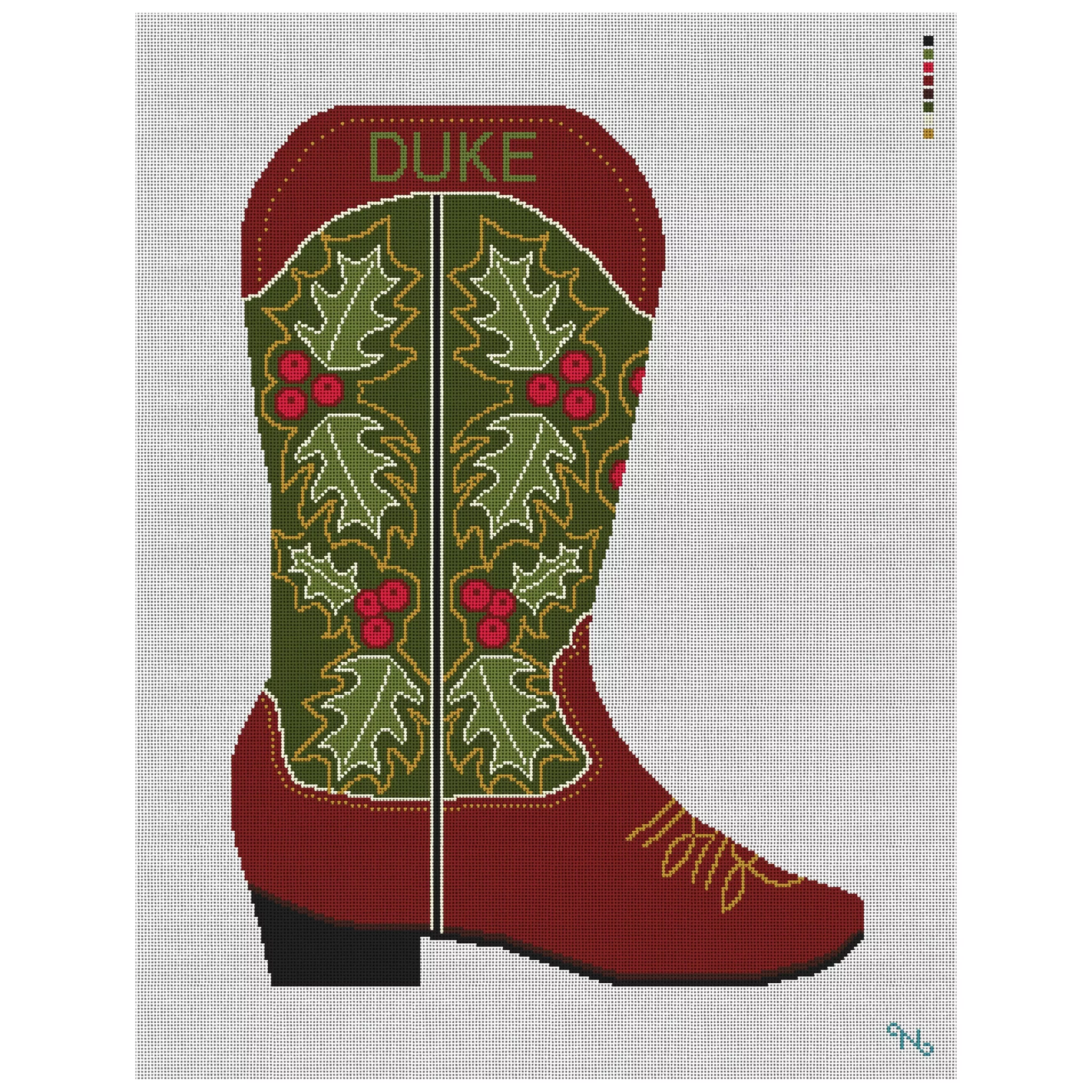 Cowboy Boot Holly Stocking Needlepoint Kit