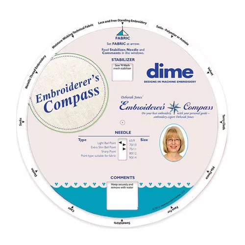 Dime Embroiderer’s Compass – Stabilizer and Needle Selector for Machine Embroidery Projects