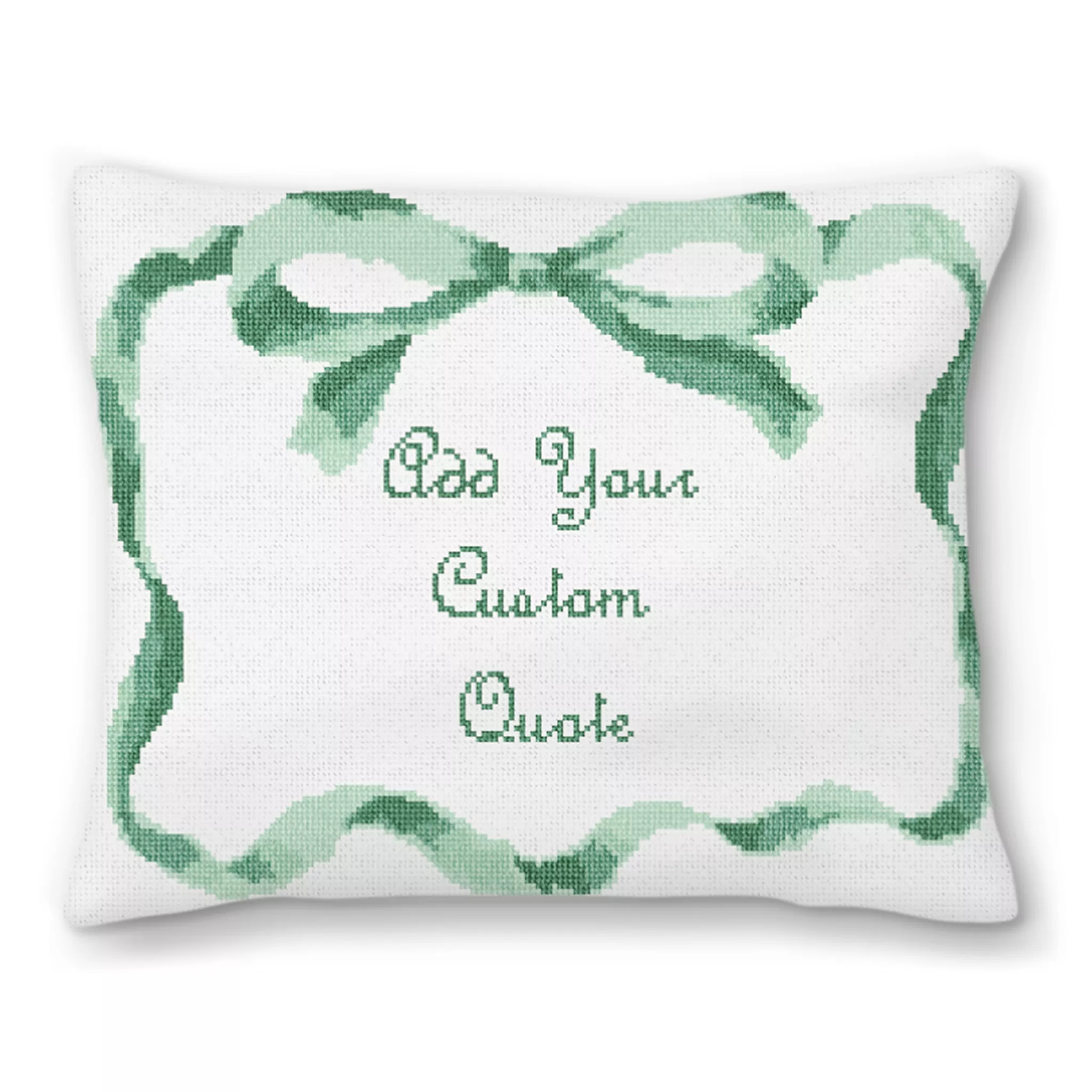 Emerald Ribbon Personal Needlepoint Pillow