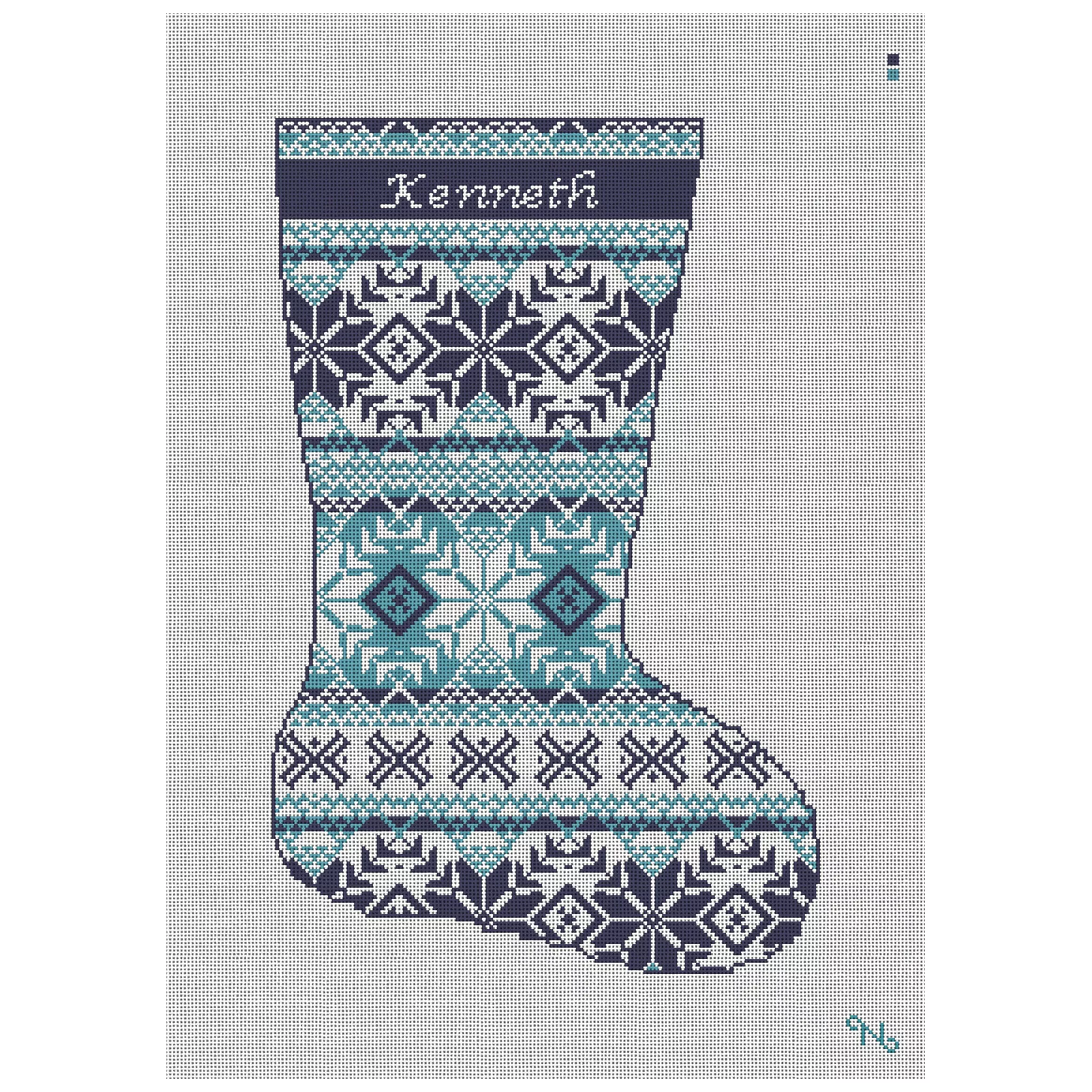 Fair Isle Blues Needlepoint Stocking Kit