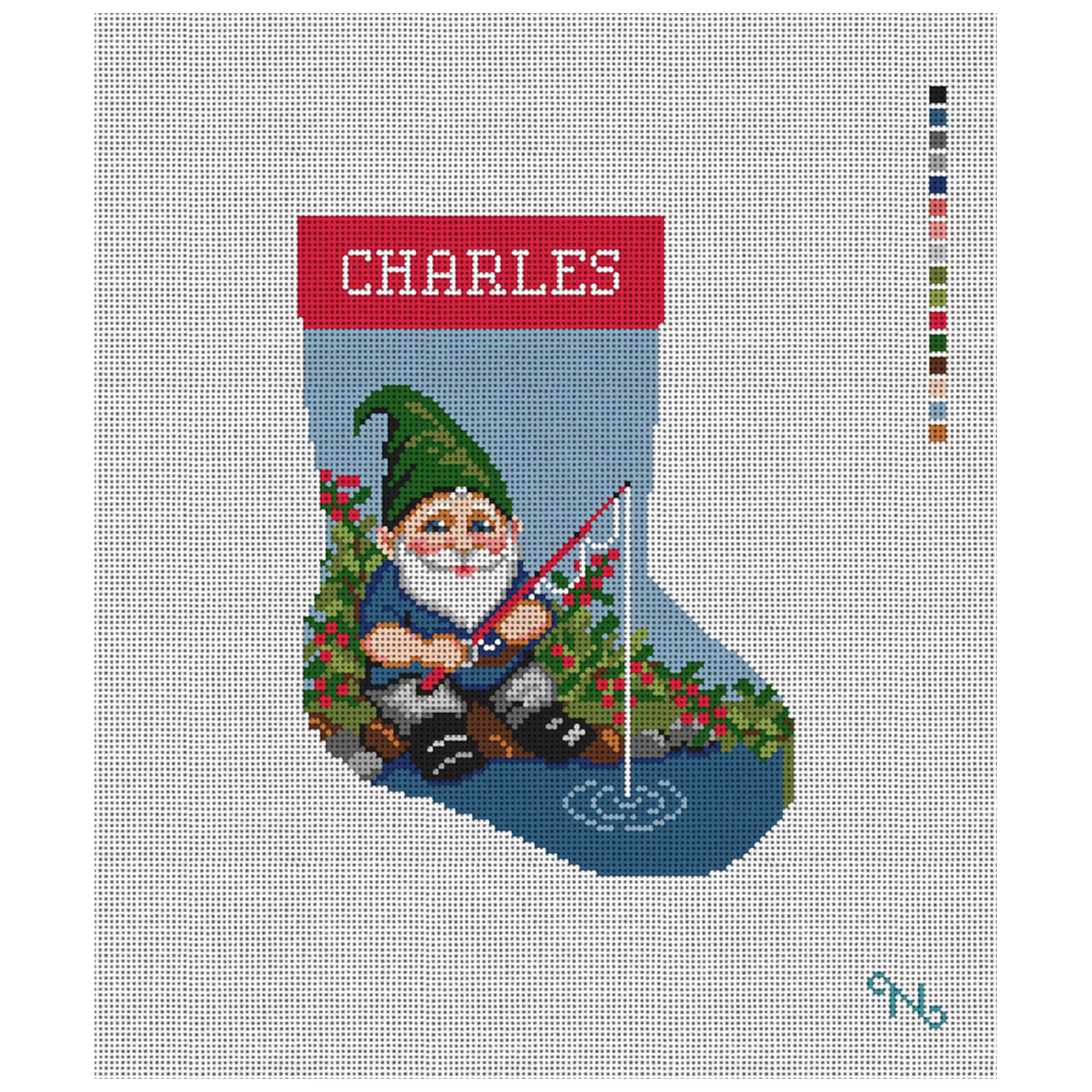 Fishing Gnome Mini Stocking Needlepoint Kit