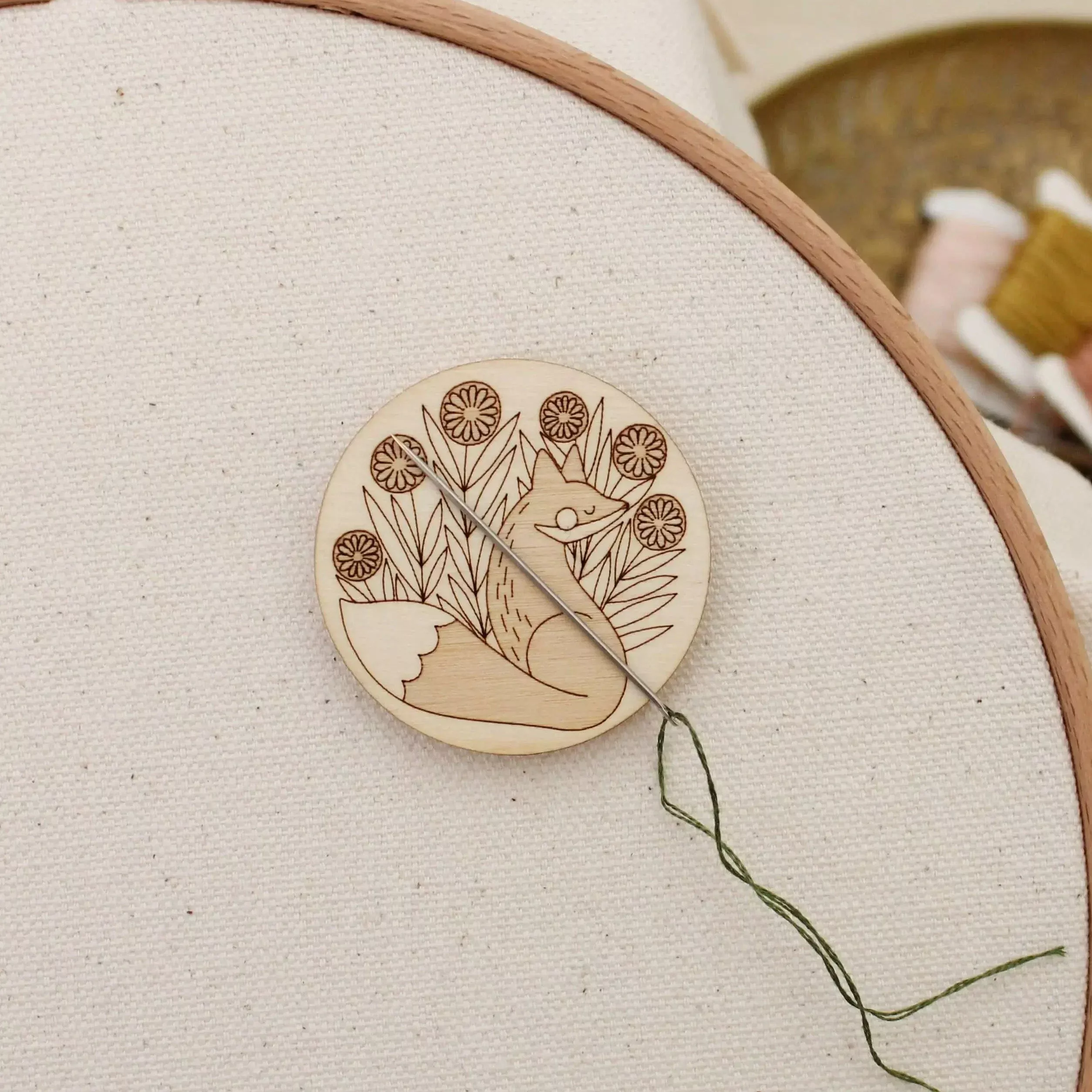 Forest Fox Wooden Needle Minder