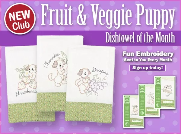Fruit and Veggie Puppy Dishtowel Block of the Month Club