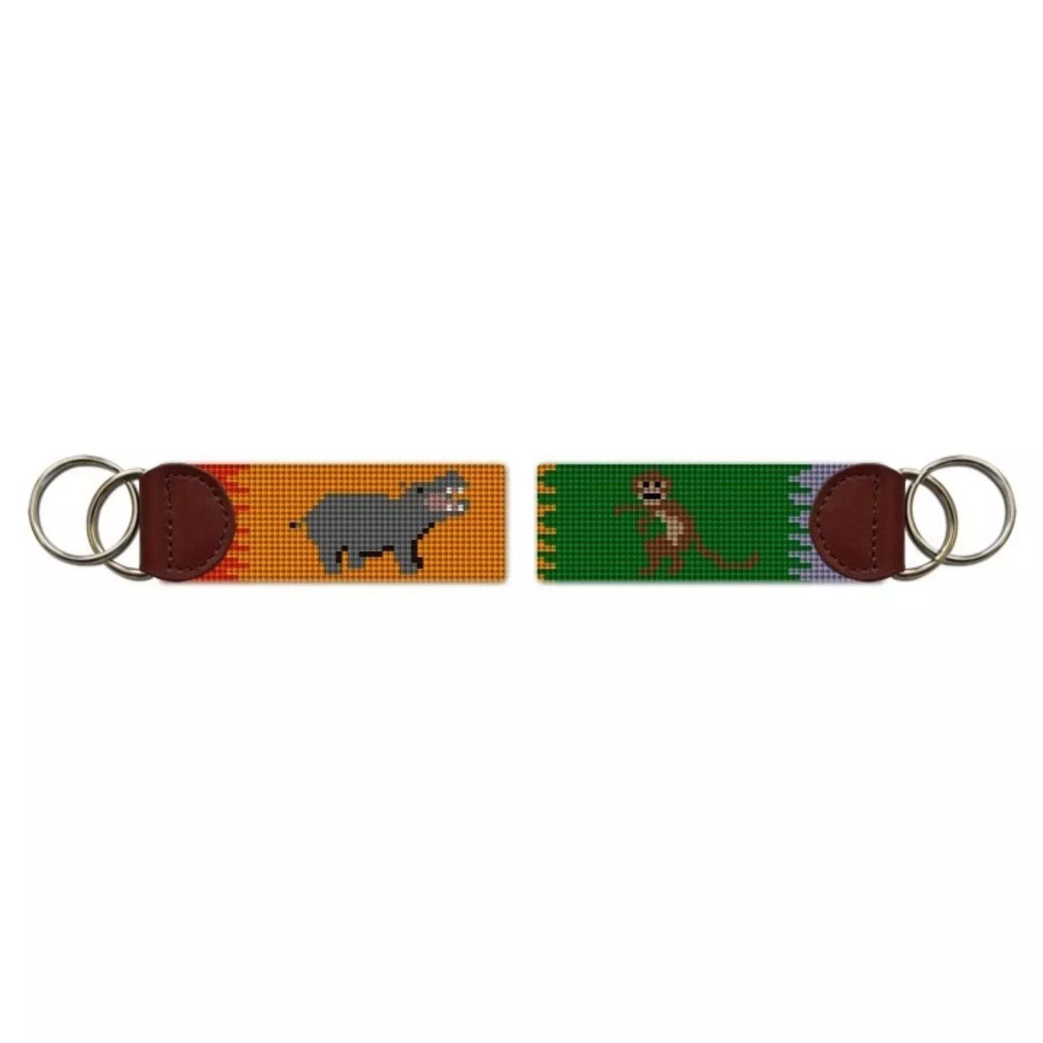 Hippo and Monkey Safari Needlepoint Key Fob