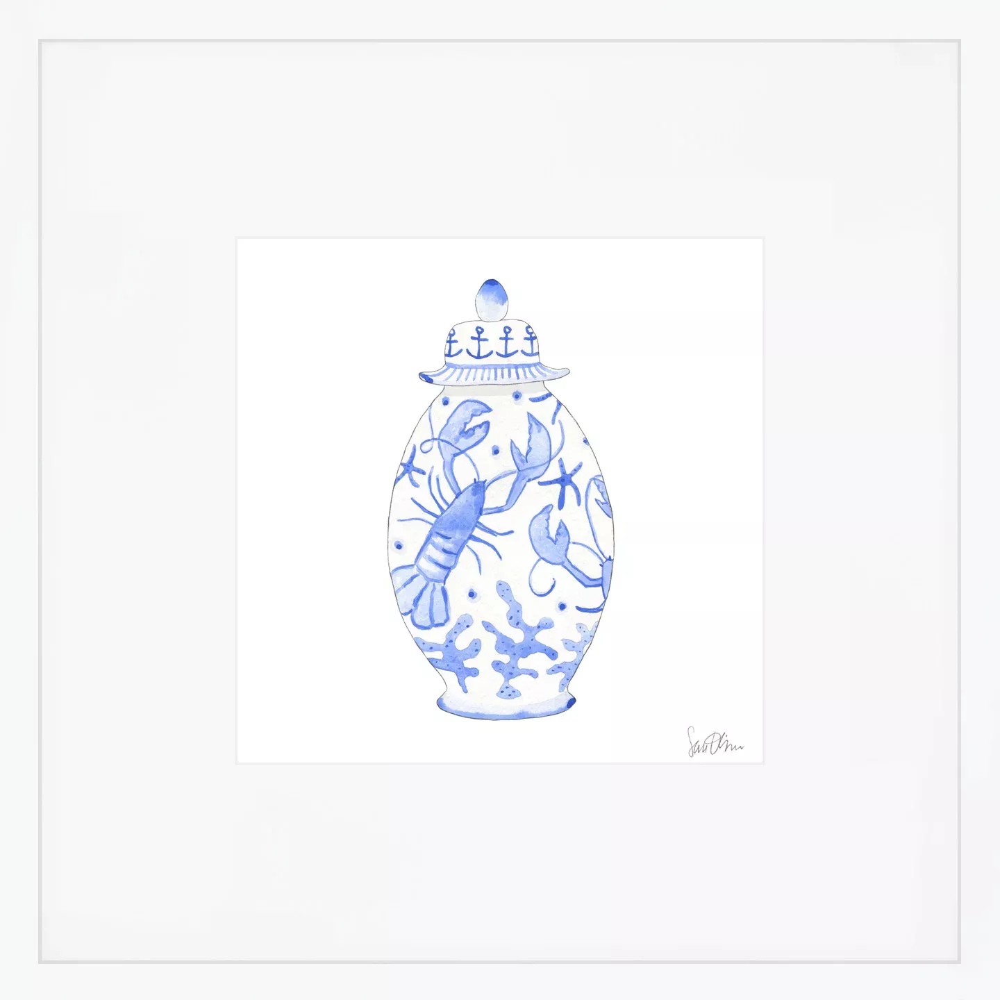 Nautical Ginger Jar, Lobster Art Print