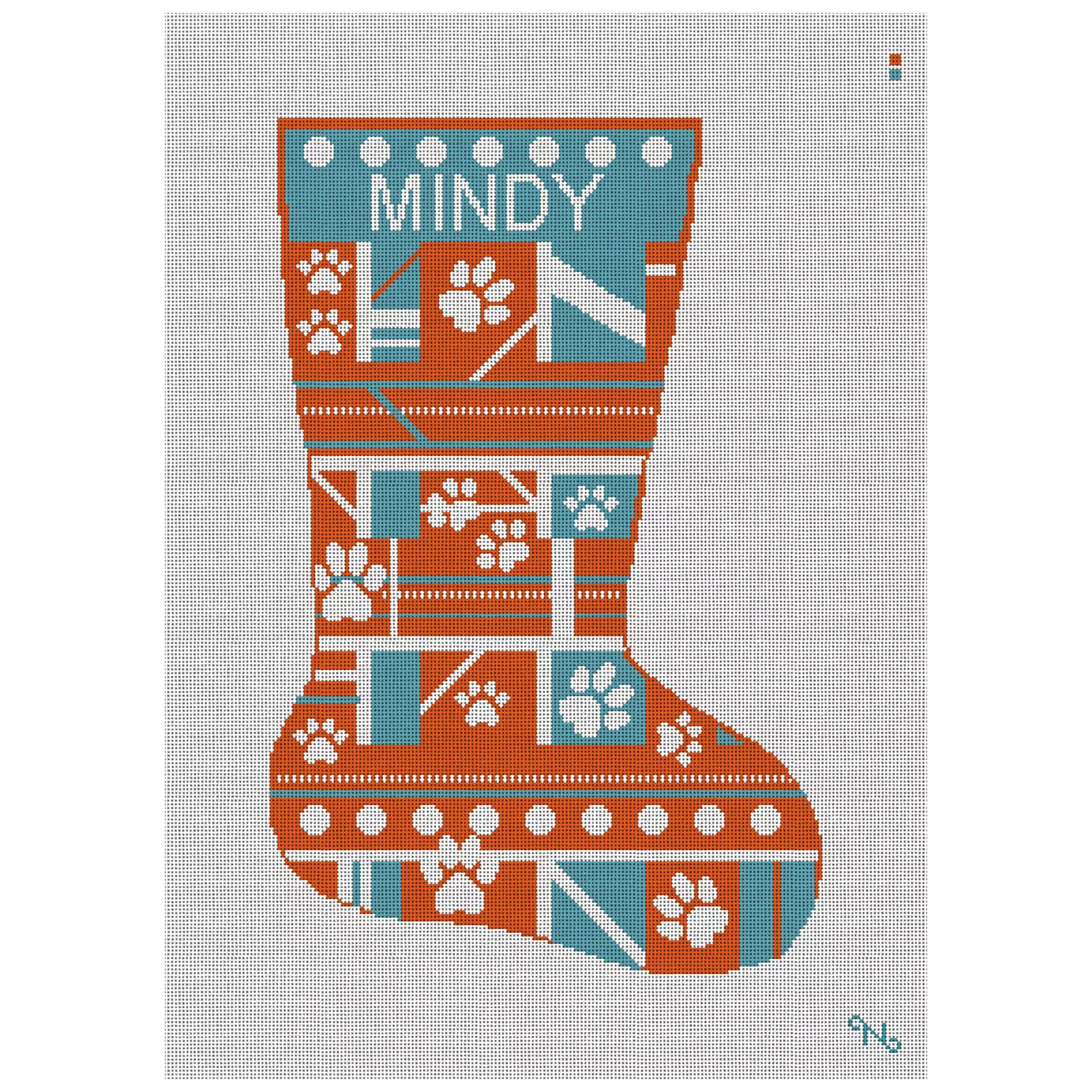 Orange Paw Print Needlepoint Stocking Kit