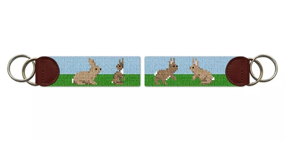Playful Rabbits Needlepoint Key Fob