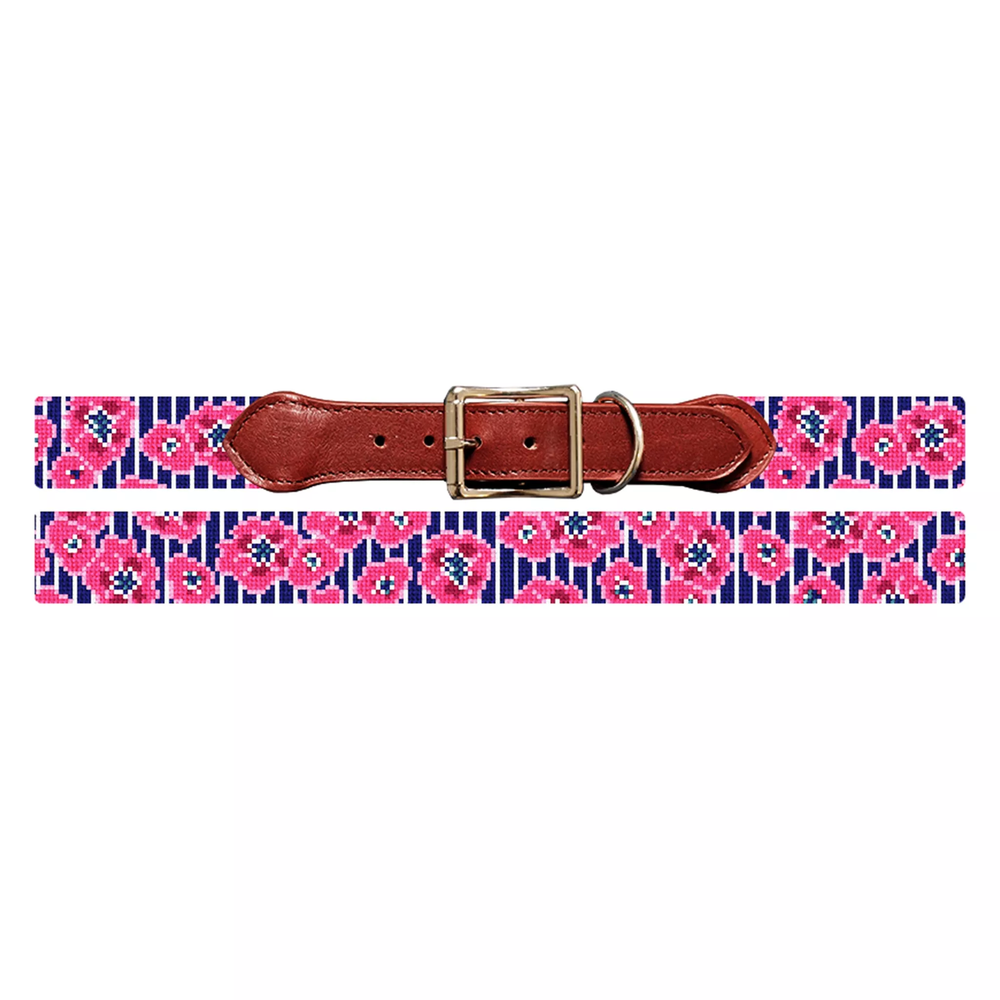 Preppy Floral Pinstripe Needlepoint Dog Collar