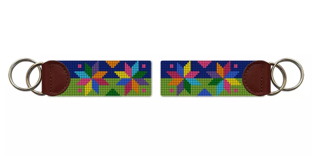 Quilt Stars Needlepoint Key Fob