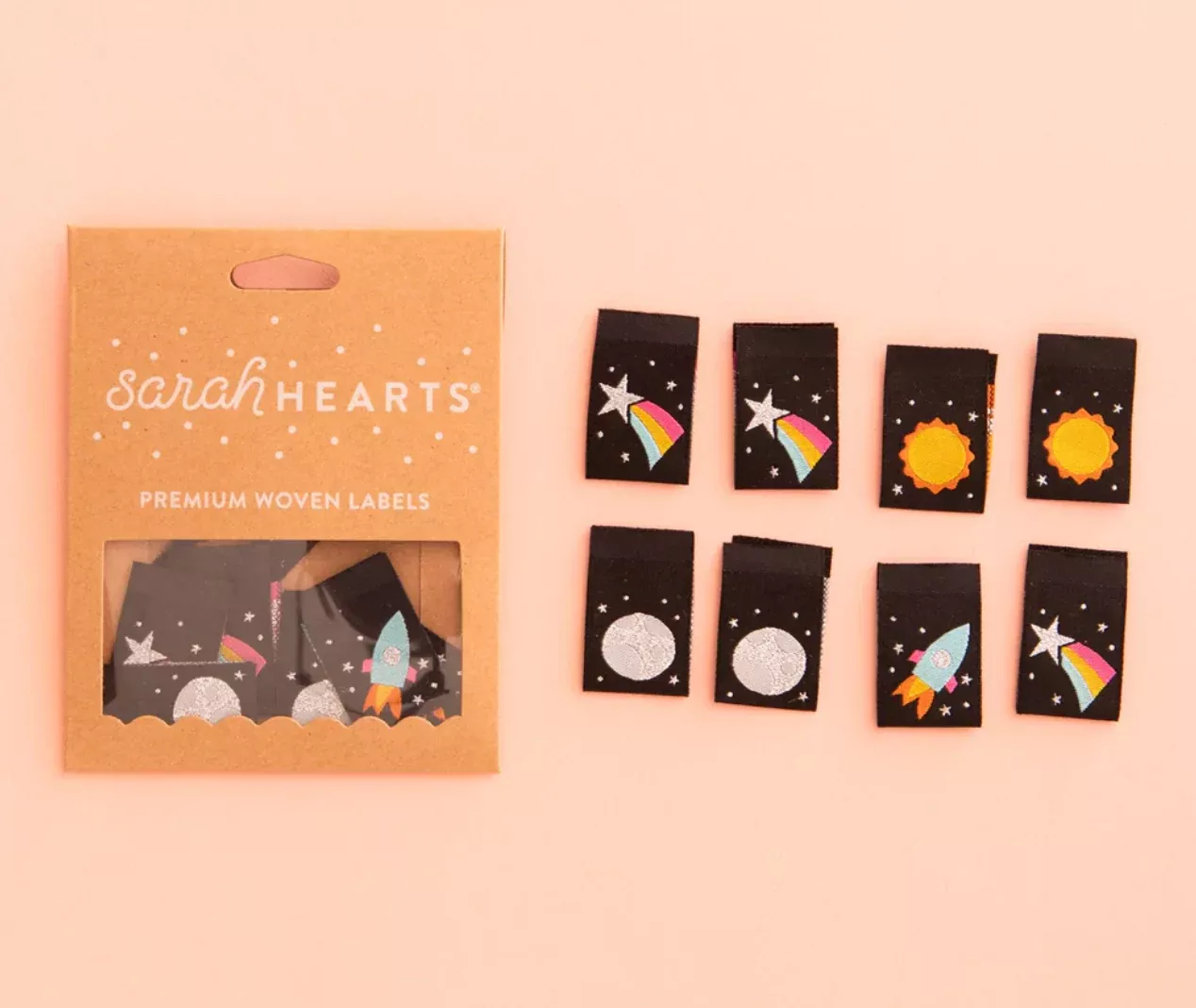 Sarah Hearts Premium Woven Labels : Space Multipack