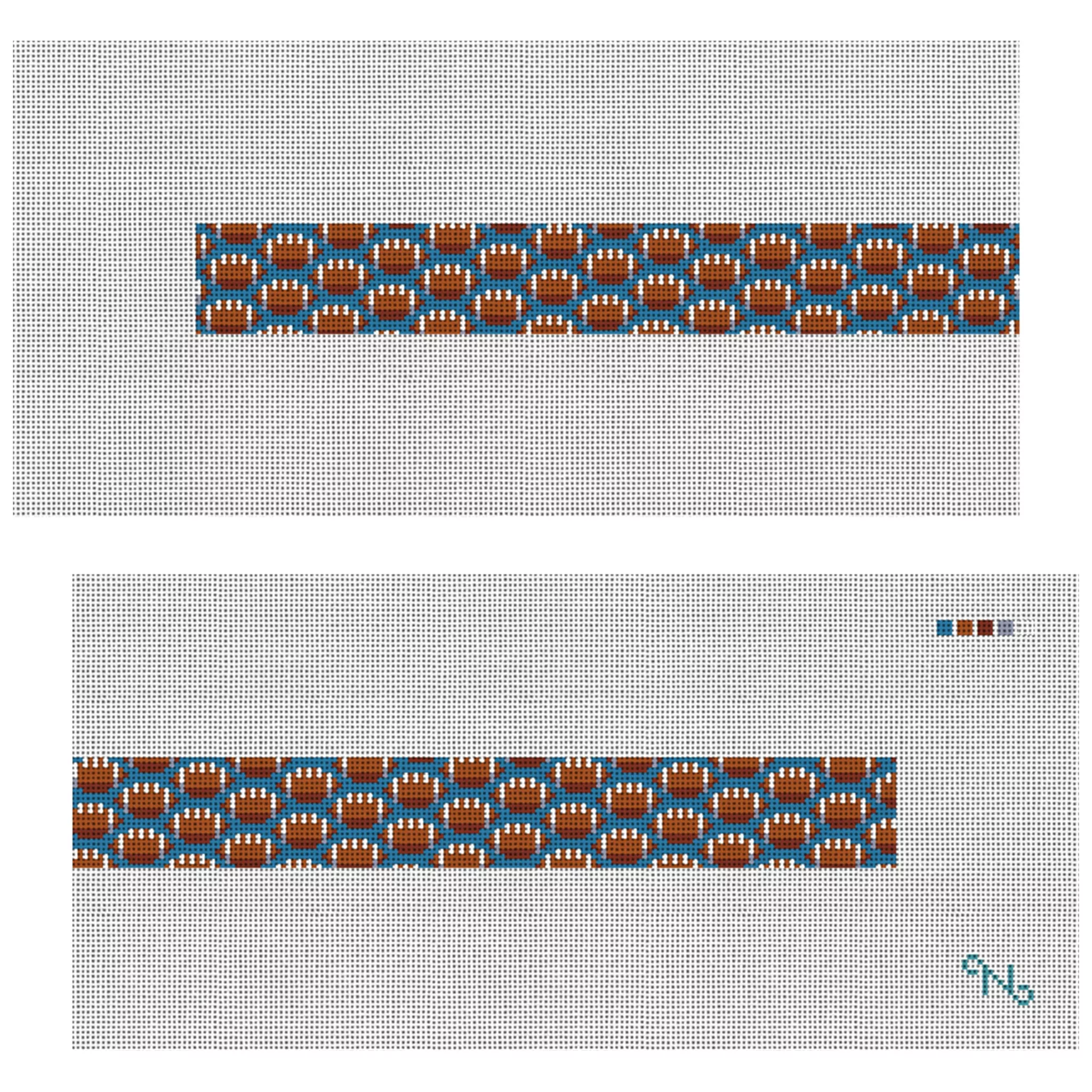 Tiny Footballs Blue Needlepoint Dog Collar Kit