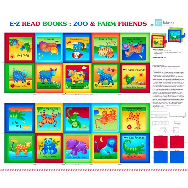 Zoo and Farm Friends Children's Cloth Book Panels To Sew from Quilting Treasures